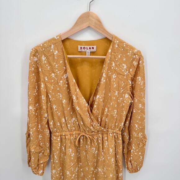 ANTHROPOLOGIE Dolan Mustard Yellow Surplice Ruffle Hem Dress // XS - Picture 2 of 9